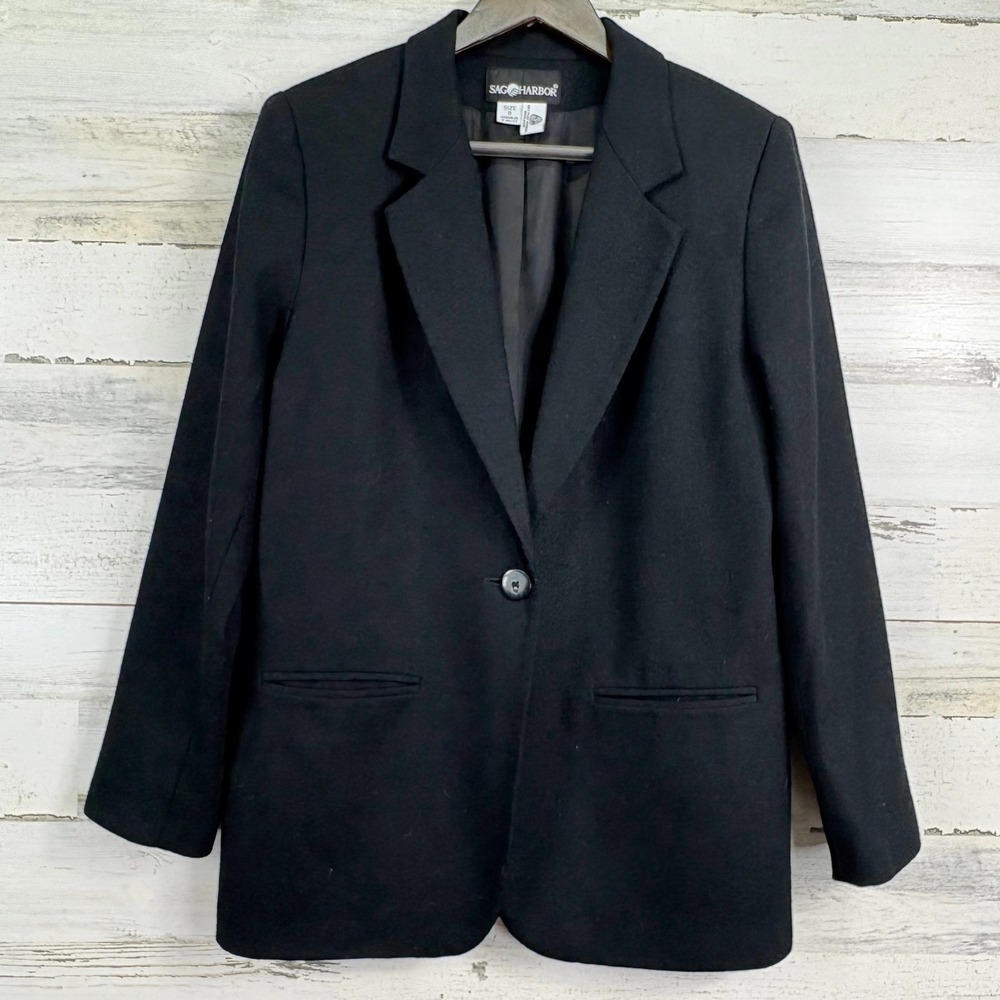 Sag Harbor Womens Black 100% Wool Blazer Jacket Career Size 8‎